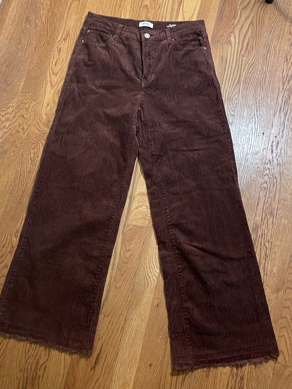 Kensie High Rise Wide Leg Corduroy Pants Brown Size 6 Raw Hem